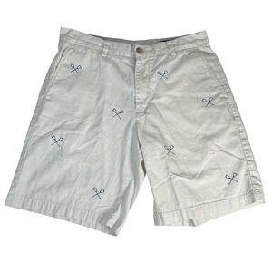 Vineyard Vines Breaker Shorts Mens 32 White Embroidered Lacrosse Sticks Cotton